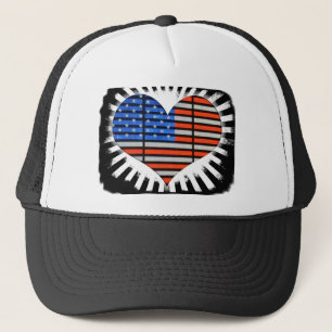 Patriotic Heart Shaped American Flag Trucker Hat