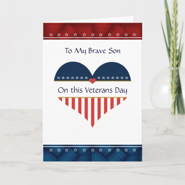 Patriotic Heart Son Veterans Day Card (Front)