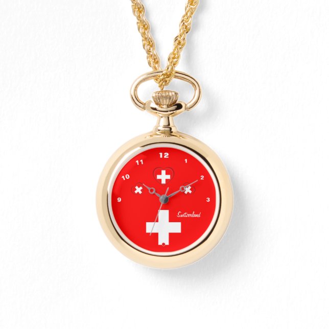 Patriotic Heart Swiss Flag Watch, Switzerland Watch (Front)