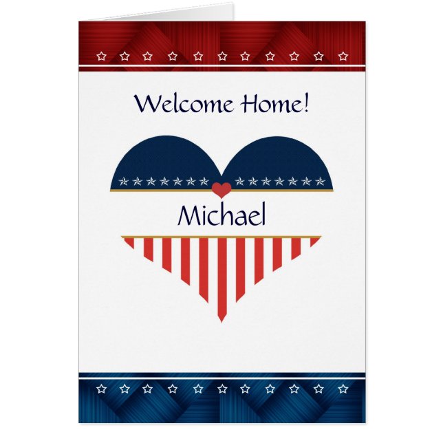 Patriotic Heart Welcome Home Personalised Card (Front)