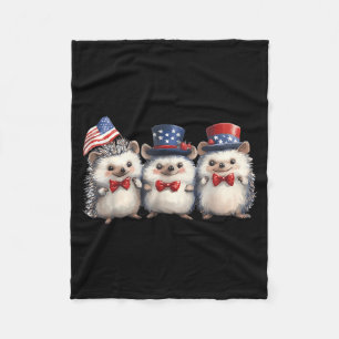 Patriotic Hedgehog Us Flag Hat 4th of July Fleece Blanket