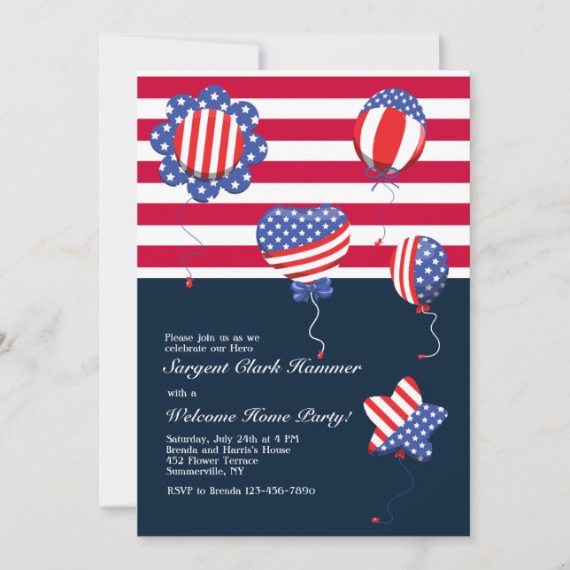 Patriotic Helium Balloons Invitation (Front)