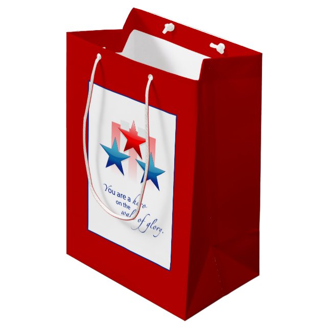 Patriotic Hero Wall of Glory, Thank You Military Medium Gift Bag (Front Angled)