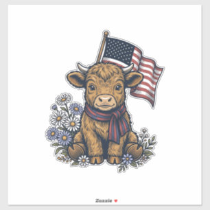 Patriotic Highland Calf with Flag Vintage Vector_1