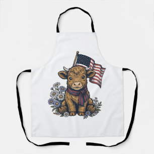 Patriotic Highland Calf with Flag Vintage Vector_1 Apron