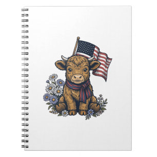Patriotic Highland Calf with Flag Vintage Vector_1 Notebook
