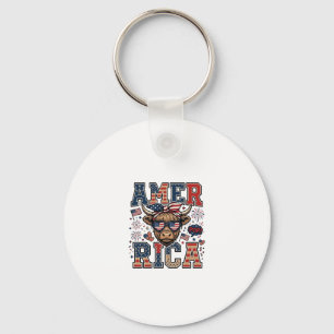 Patriotic Highland Cow America 4th of July Shirt_1 Key Ring