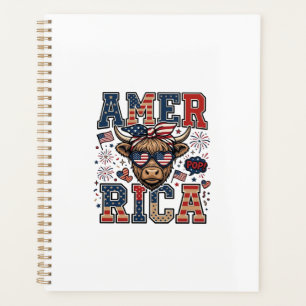 Patriotic Highland Cow America 4th of July Shirt_1 Planner