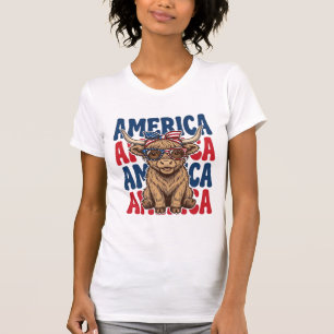 Patriotic Highland Cow America Vintage Shirt Desig