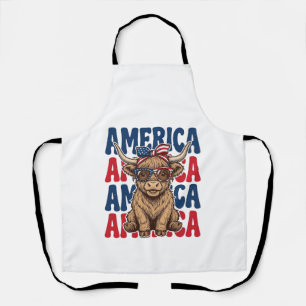 Patriotic Highland Cow America Vintage Shirt Desig Apron