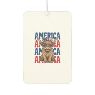 Patriotic Highland Cow America Vintage Shirt Desig Car Air Freshener