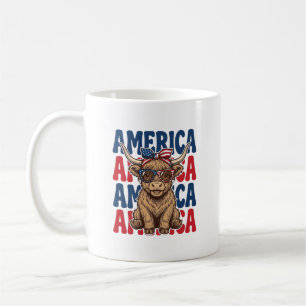 Patriotic Highland Cow America Vintage Shirt Desig Coffee Mug