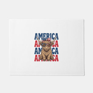 Patriotic Highland Cow America Vintage Shirt Desig Doormat