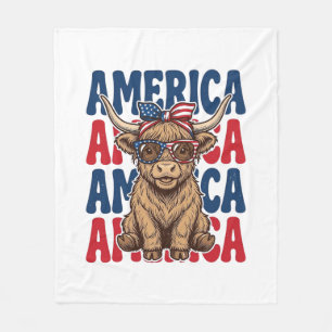 Patriotic Highland Cow America Vintage Shirt Desig Fleece Blanket