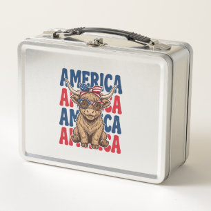 Patriotic Highland Cow America Vintage Shirt Desig Metal Lunch Box