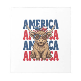 Patriotic Highland Cow America Vintage Shirt Desig Notepad