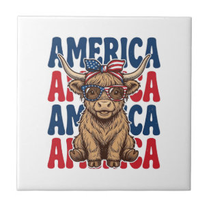 Patriotic Highland Cow America Vintage Shirt Desig Tile