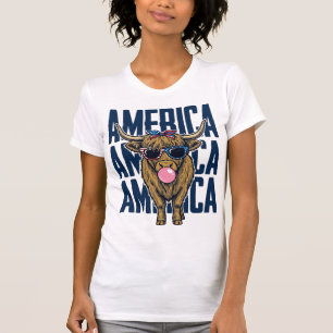 Patriotic Highland Cow America Vintage T-Shirt Des