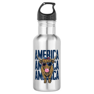 Patriotic Highland Cow America Vintage T-Shirt Des 532 Ml Water Bottle