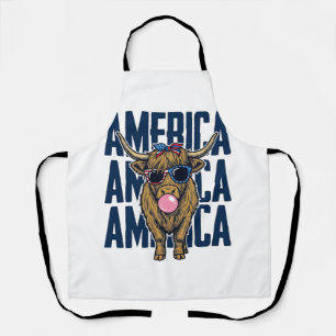 Patriotic Highland Cow America Vintage T-Shirt Des Apron