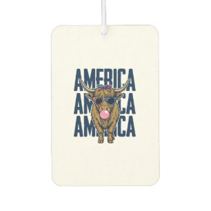 Patriotic Highland Cow America Vintage T-Shirt Des Car Air Freshener