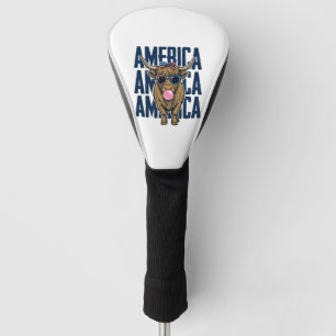 Patriotic Highland Cow America Vintage T-Shirt Des Golf Head Cover