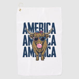 Patriotic Highland Cow America Vintage T-Shirt Des Golf Towel