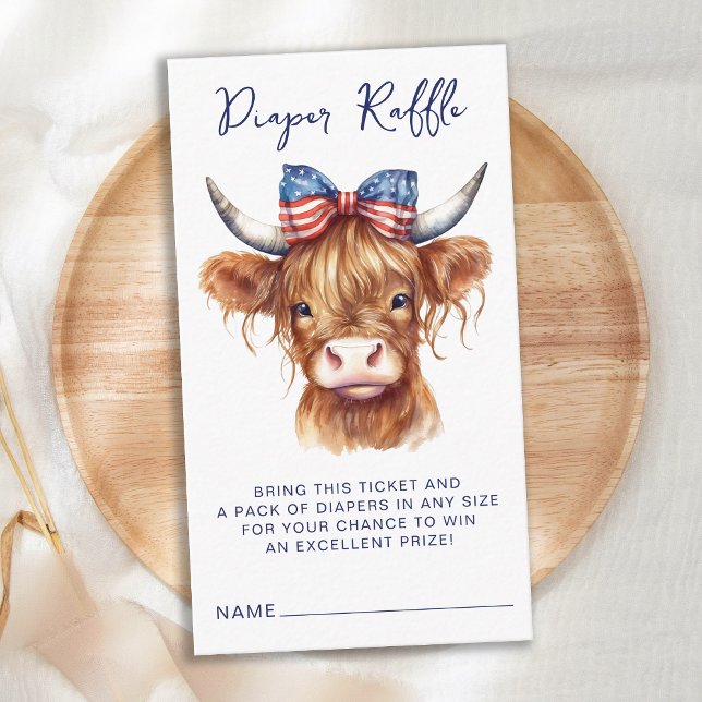 Patriotic Highland Cow Baby Shower Diaper Raffle  Enclosure Card (Creator Uploaded)