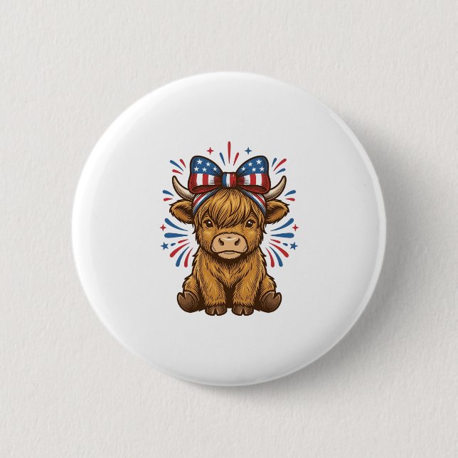 Patriotic Highland Cow Bow Vector Design (2)_1 6 Cm Round Badge (Front)
