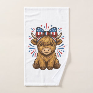 Patriotic Highland Cow Bow Vector Design (2)_1 Hand Towel