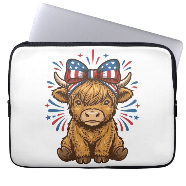Patriotic Highland Cow Bow Vector Design (2)_1 Laptop Sleeve (Front)