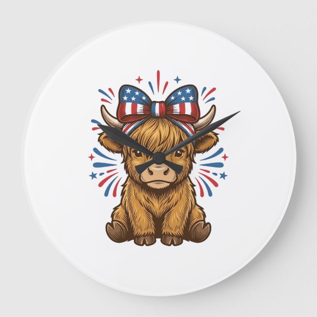 Patriotic Highland Cow Bow Vector Design (2)_1 Large Clock (Front)