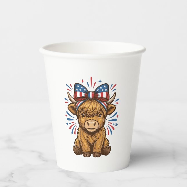 Patriotic Highland Cow Bow Vector Design (2)_1 Paper Cups (Front)