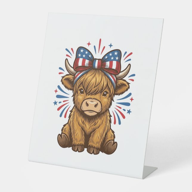 Patriotic Highland Cow Bow Vector Design (2)_1 Pedestal Sign (Front)