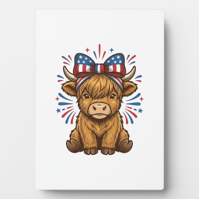 Patriotic Highland Cow Bow Vector Design (2)_1 Plaque (Front)
