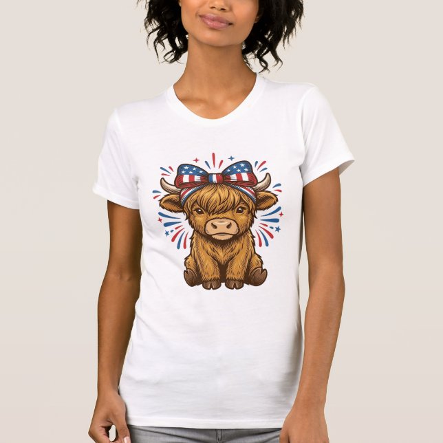 Patriotic Highland Cow Bow Vector Design (2)_1 T-Shirt (Front)