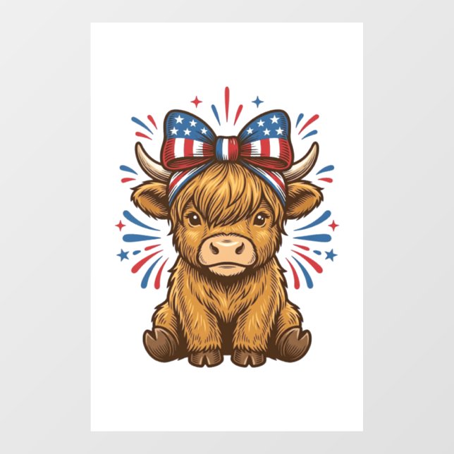 Patriotic Highland Cow Bow Vector Design (2)_1 Window Cling (Sheet)