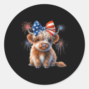 Patriotic Highland Cow Coquette 4th Of July Farmer Classic Round Sticker