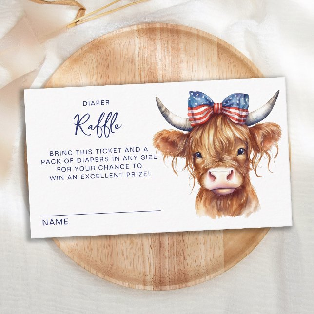 Patriotic Highland Cow Diaper Raffle Baby Shower Enclosure Card (Creator Uploaded)