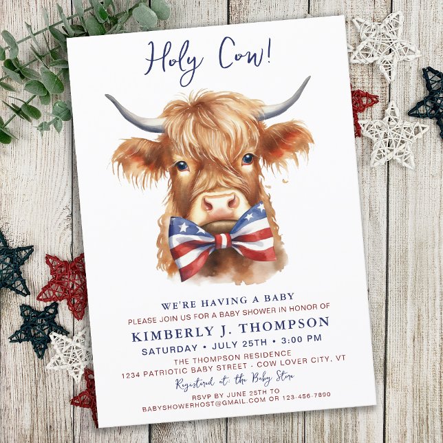 Patriotic Highland Cow Farm Animal Baby Shower Invitation (Creator Uploaded)