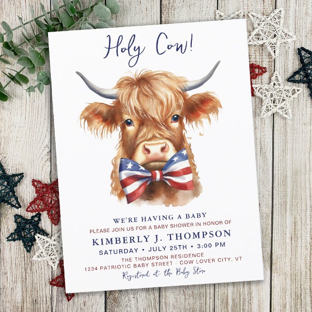 Patriotic Highland Cow Farm Animal Baby Shower Invitation Postcard (Creator Uploaded)