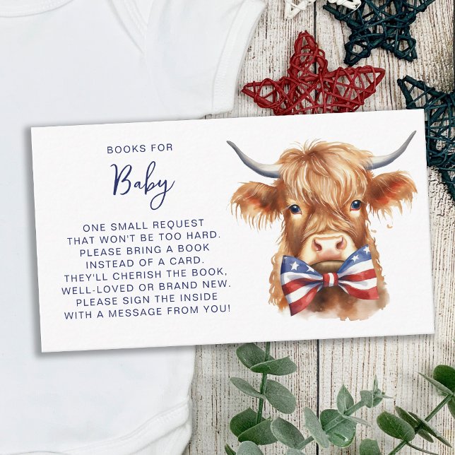 Patriotic Highland Cow Farm Animal Books For Baby Enclosure Card (Creator Uploaded)