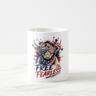 Patriotic Highland Cow Free to Be Fearless Coffee Mug
