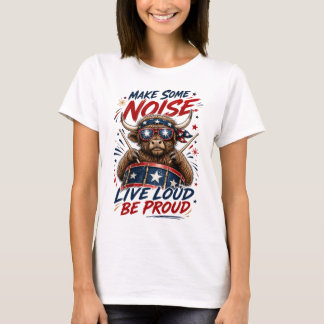 Patriotic Highland Cow Live Loud Graphic T-Shirt