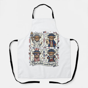 Patriotic Highland Cow Red White and Boujee Apron