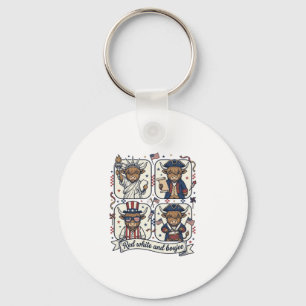 Patriotic Highland Cow Red White and Boujee Key Ring