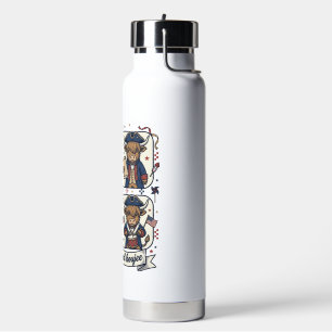 Patriotic Highland Cow Red White and Boujee Water Bottle