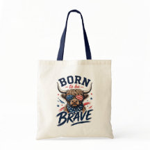 Patriotic Highland Cow Rustic Tote Bag