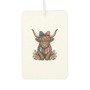 Patriotic Highland Cow Vintage Car Air Freshener