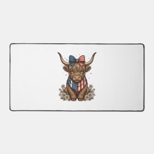Patriotic Highland Cow Vintage Desk Mat